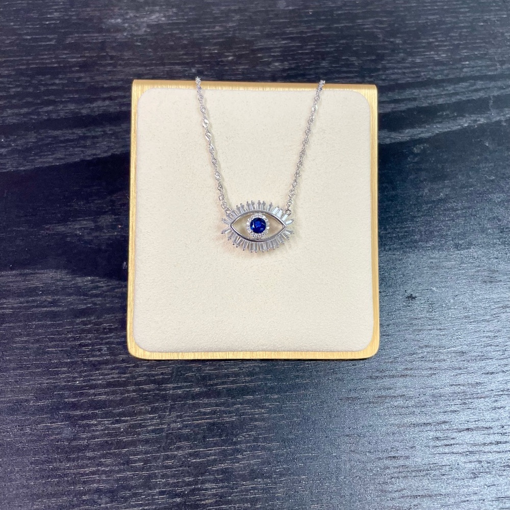 Elegant Sterling Silver Evil Eye Pendant Necklace - Picture 2 of 3
